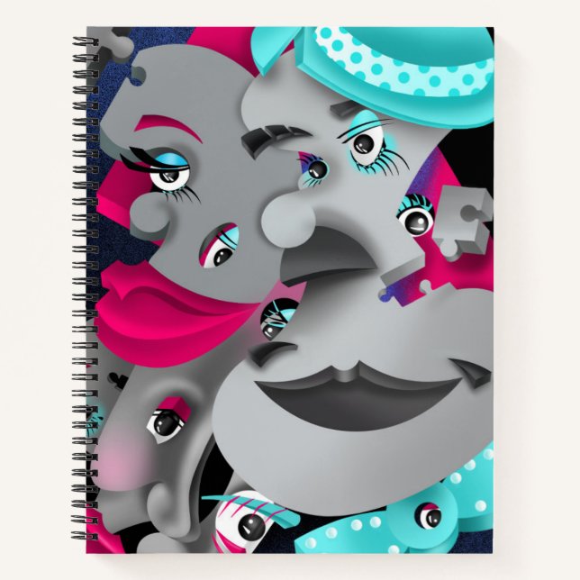 Surreal Puzzle Faces Notebook Notizbuch (Vorderseite)