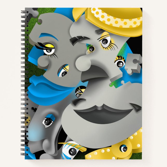 Surreal Puzzle Faces Notebook Notizbuch (Vorderseite)