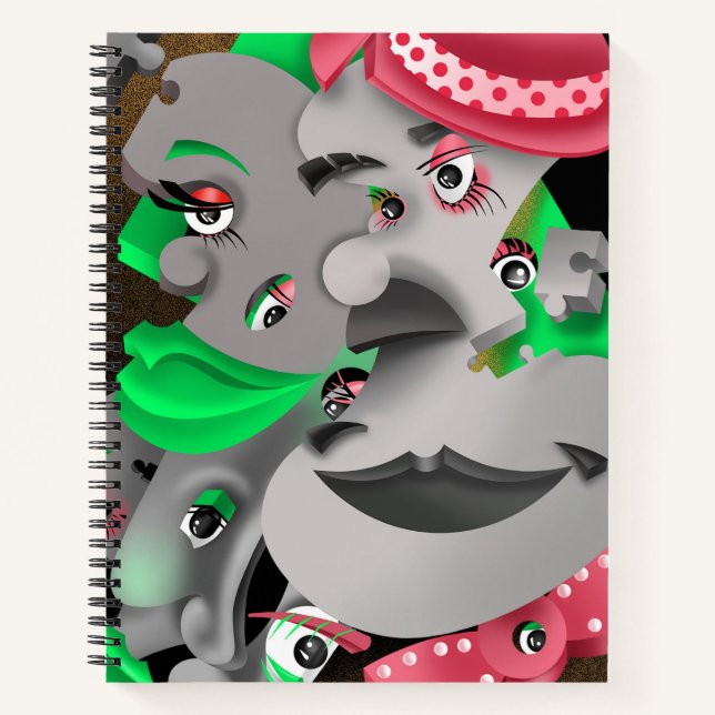Surreal Puzzle Faces Notebook Notizbuch (Vorderseite)