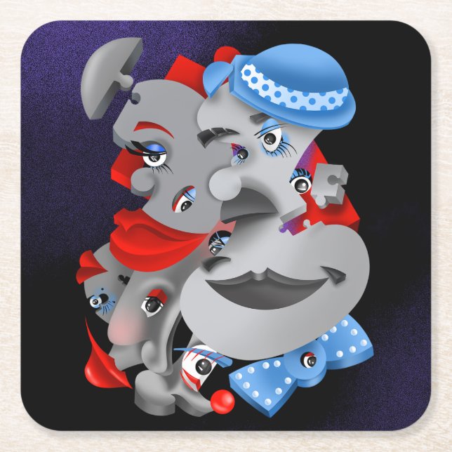 Surreal Puzzle Faces Rechteckiger Pappuntersetzer (Vorderseite)