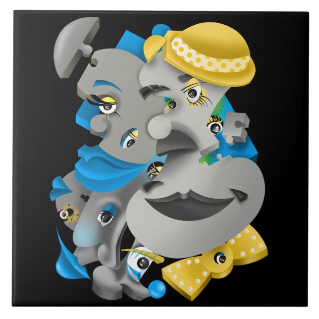Surreal Puzzle Faces Versatile Tile Fliese (Vorderseite)