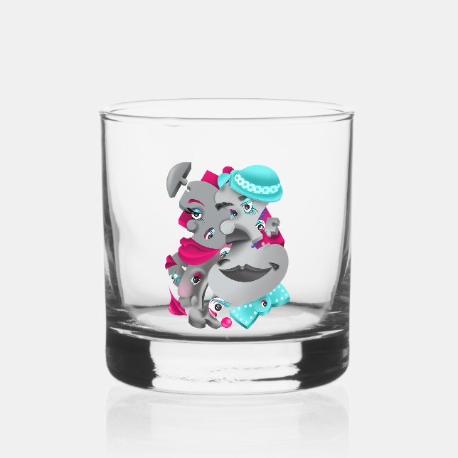 Surreal Puzzle Faces Whiskey Glass Whiskyglas (Vorderseite)