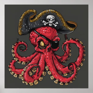 Surreal Red Octopus Art Print Poster