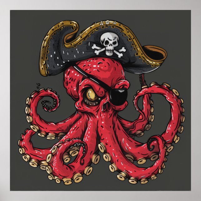 Surreal Red Octopus Art Print Poster (Vorne)