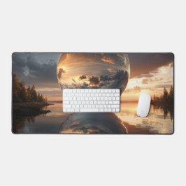 Surreal Reflective Sphere With Sunset Clouds Over  Schreibtischunterlage