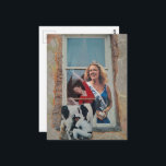 Surreal Retro Alice in Dairyland Collage  Postkarte<br><div class="desc">A mixed media collage made and photographed by Angelandspot in the year 2026 with vintage images from a magazine from the 1980s era of a ballerina at the window,  a dairy princess with a baseball,  and a baseball player and a dairy cow.</div>