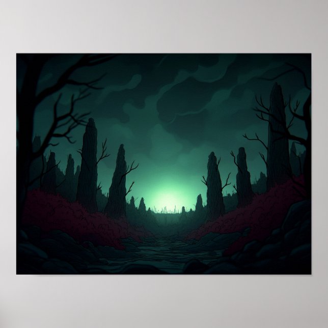 Surreal Retro Farm Landscape with Rocket Launch Ar Poster (Vorne)