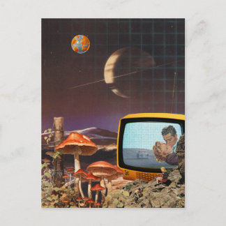 Surreal Retro Futurism Space Collage Art Postkarte