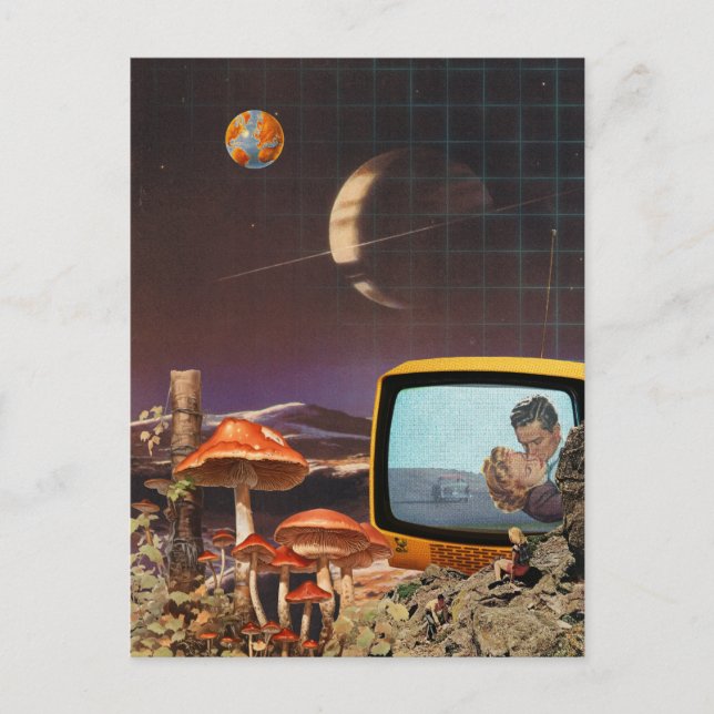 Surreal Retro Futurism Space Collage Art Postkarte (Vorderseite)