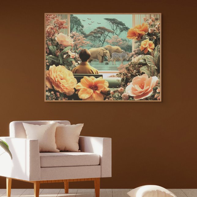 Surreal Safari Scene With Elephants Zebras Leinwanddruck (Surreal Safari Scene With Elephants)