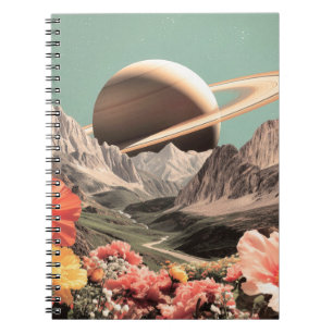 Surreal Saturn über dem Bergtal Notizblock