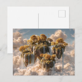 Surreal schwebende Inseln mit goldenen Bäumen Postkarte