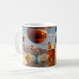 Surreal schwebende Kugeln und Würfel Kaffeetasse