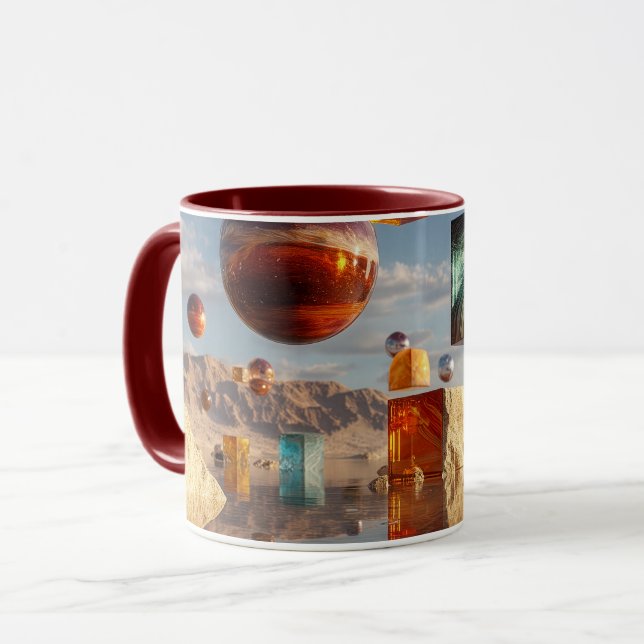 Surreal schwebende Kugeln und Würfel Tasse (Vorderseite Links)