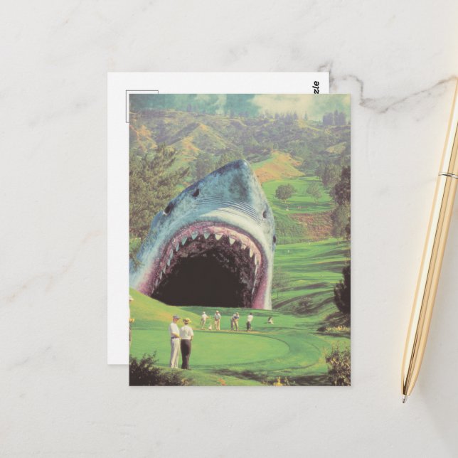 Surreal Shark auf dem Golfplatz Postkarte (Vorderseite/Rückseite Beispiel)