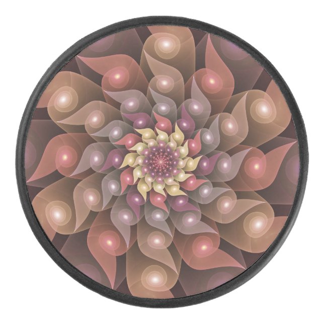 Surreal Shiny Blume Modernes Abstraktes Fraktal Ku Eishockey Puck (Vorderseite)