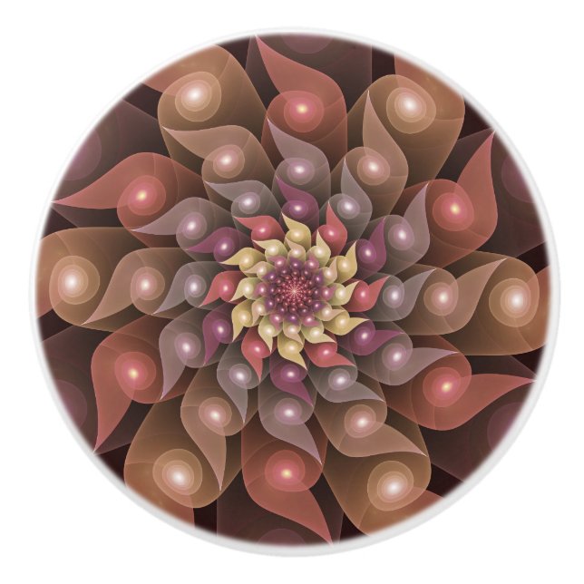 Surreal Shiny Blume Modernes Abstraktes Fraktal Ku Keramikknauf (Vorderseite)