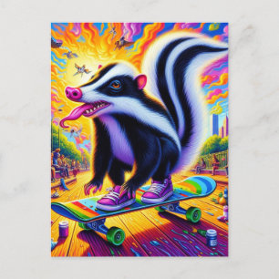 Surreal Skateboarding Skunk Postkarte