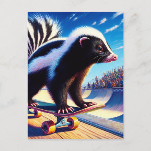 Surreal Skateboarding Skunk Postkarte