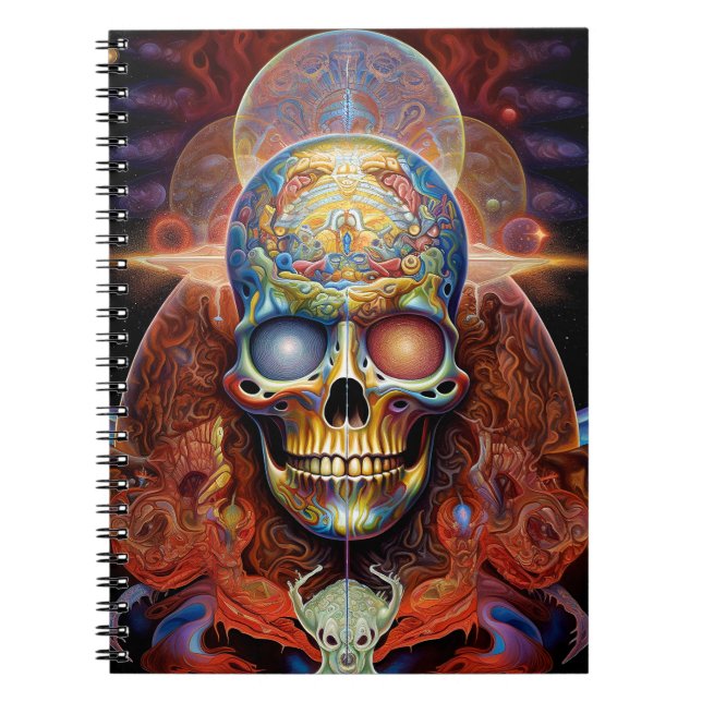 Surreal Skull Farben Visionäre Kunst Notizblock (Vorderseite)