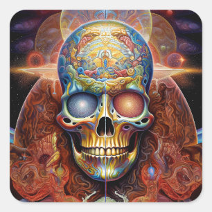 Surreal Skull Farben Visionäre Kunst Quadratischer Aufkleber