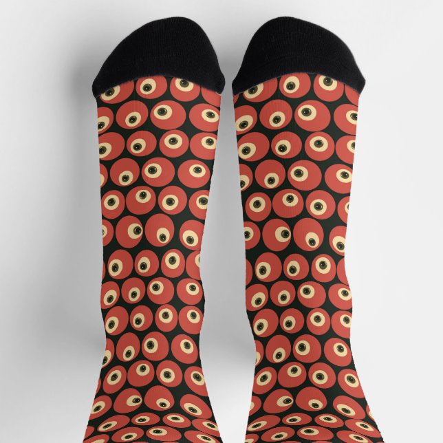 Surreal Stare Retro Eyeball Grid in Rot & Schwarz Socken (Oben)