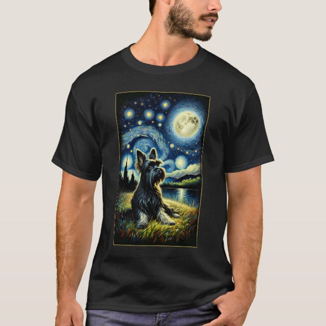 Surreal Starry Night Affenpinscher Hund Lover T-Shirt (Vorderseite)