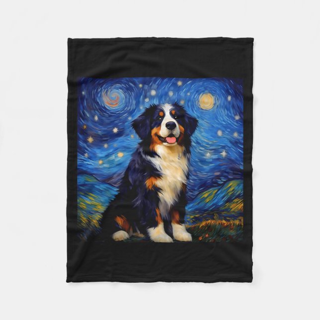 Surreal Starry Night Bernese Mountain Dog  Fleecedecke (Vorderseite)