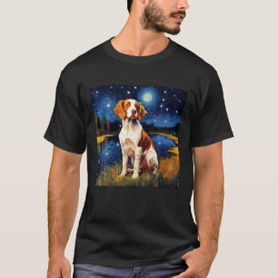 Surreal Starry Night Brittany Spaniel Dog T Shirt