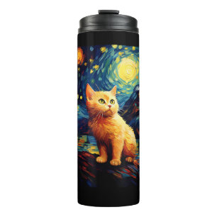 Surreal Starry Night Munchkin Cat Thermosbecher