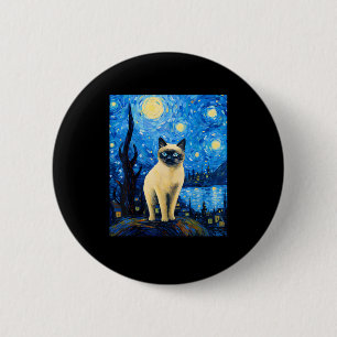 Surreal Starry Night Siamese Cat Button