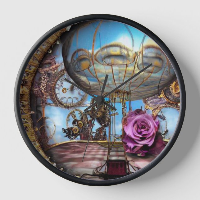 Surreal Steampunk Heißluftballon Uhr (Vorderseite)