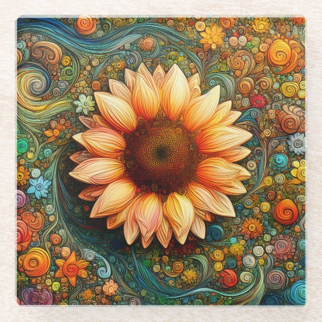 Surreal Sunflower Symphony Glasuntersetzer (Vorderseite)