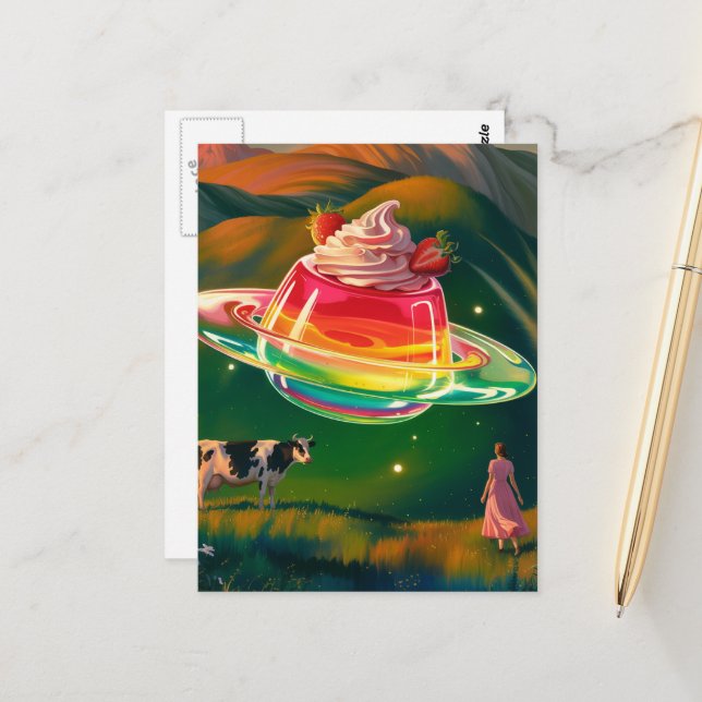 Surreal Sweet Leckerei UFO Postkarte (Vorderseite/Rückseite Beispiel)