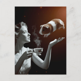 Surreal Tea Time Sepia Guinea Pig Postkarte