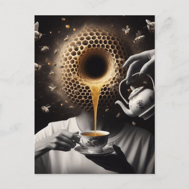 Surreal Tea Time with Bienen Postkarte (Vorderseite)