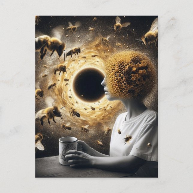 Surreal Tea Time with Bienen Postkarte (Vorderseite)