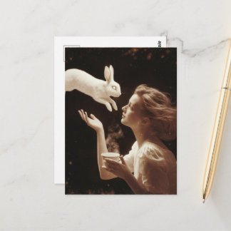 Surreal Tea With the White Bunny Sepia Postkarte