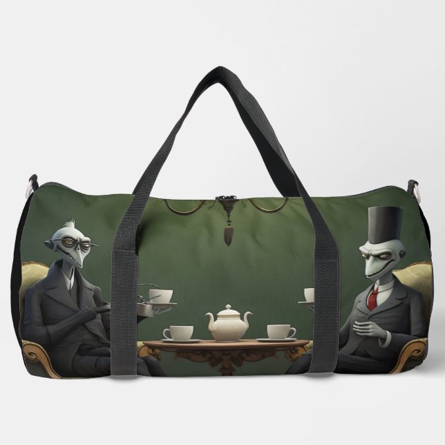 Surreal Tea Zeit auf der seltsamen Seite. 5 Duffle Bag (Vorderseite)