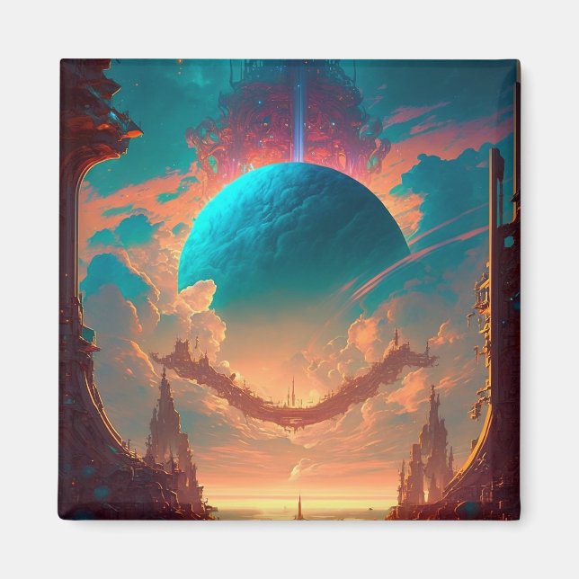 Surreal Towers Planet Visionäre Landschaft Magnet (Vorne)