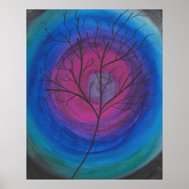 Surreal Tree Silhouette mit Vivid Cosmic Wirbel Poster (Vorne)