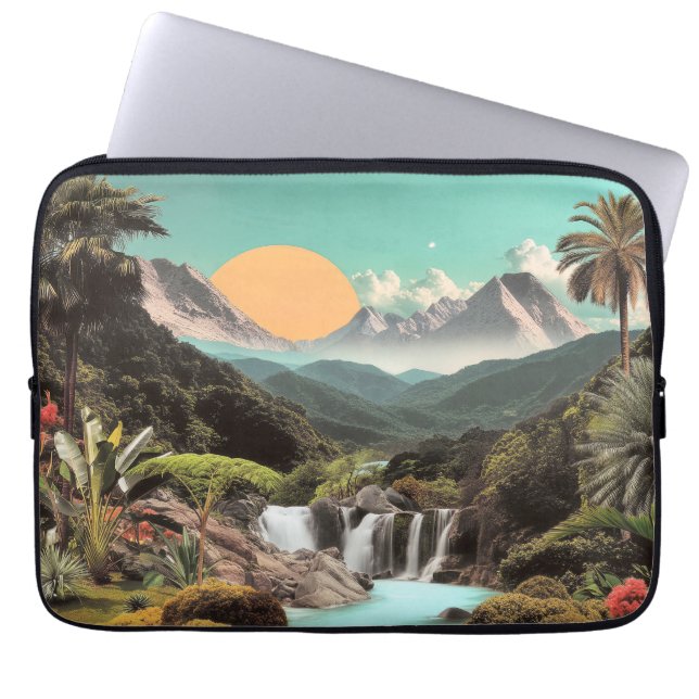 Surreal Tropisches Tal mit Wasserfällen Laptopschutzhülle (Vorderseite)