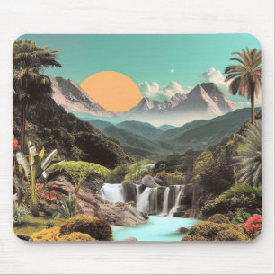 Surreal Tropisches Tal mit Wasserfällen Mousepad