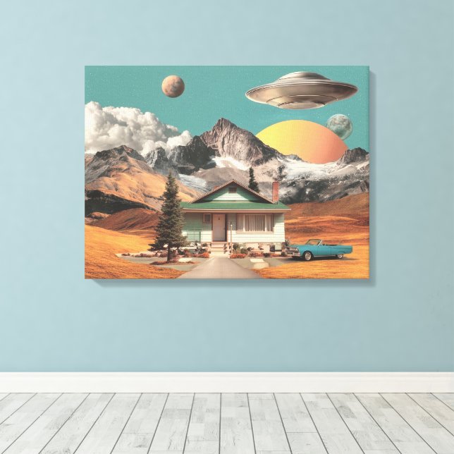 Surreal UFO Over Rustic House Leinwanddruck (Insitu (Holzboden))