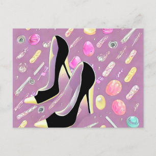 Surreal Vintag High Heel Shoes & Candy Postkarte