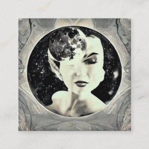 Surreal Vintag Moon Lady Quadratische Visitenkarte