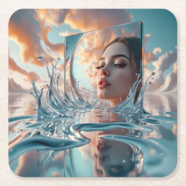 Surreal Water Mirror Portrait — Frauengesicht Rechteckiger Pappuntersetzer