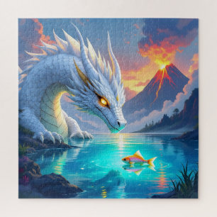 Surreal Weißer Drache und Goldfisch Puzzle