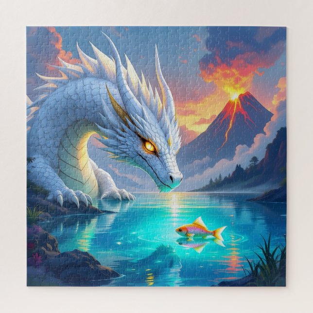 Surreal Weißer Drache und Goldfisch Puzzle (Vertikal)