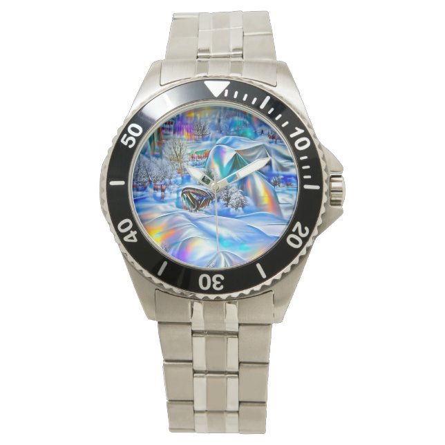 Surreal Winter Wonderland mit eisigen Lichtern Armbanduhr (Vorderseite)
